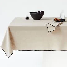Crate & Barrel Merrow Stitch Warm Natural Organic Cotton Tablecloth