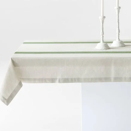 Crate & Barrel Green Stripe Tablecloth