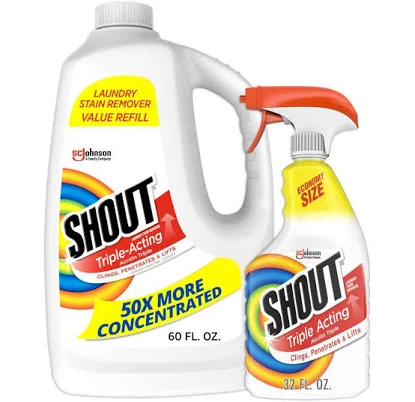 Shout Fabric Stain Remover Spray and 60 fl.. oz. Triple-Acting Liquid Refill