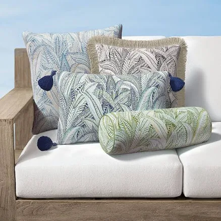Botanic Bliss Indoor/Outdoor Pillow - Glacier, 20" x 20" Square, 20" x 20" Square Glacier Piping - Frontgate