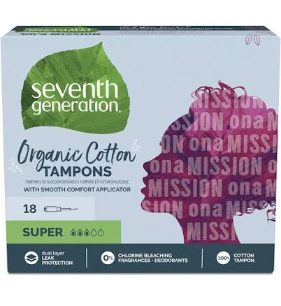 Seventh Generation Organic Cotton Tampons with Comfort Applicator Super Absorbency, White
