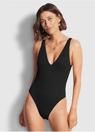 Seafolly Women's Sea Dive Deep V-Neck One-Piece Swimsuit