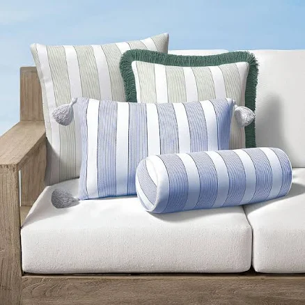 Crew Stripe Indoor/Outdoor Pillow - Seaglass, 20" x 20" Square, 20" x 20" Square Spa Tassels - Frontgate