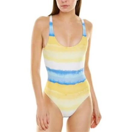 Onia Rachel Watercolor Stripe Scoop Back Swimsuit
