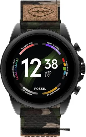 Fossil Men's Gen 6 44mm Stainless Steel and Cork Touchscreen Smart Watch, Stainless steel, Camo (Model, FT