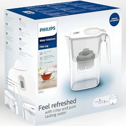 Philips 3.0l Filter Jug, Microplastics Removal, Clear White Plastic